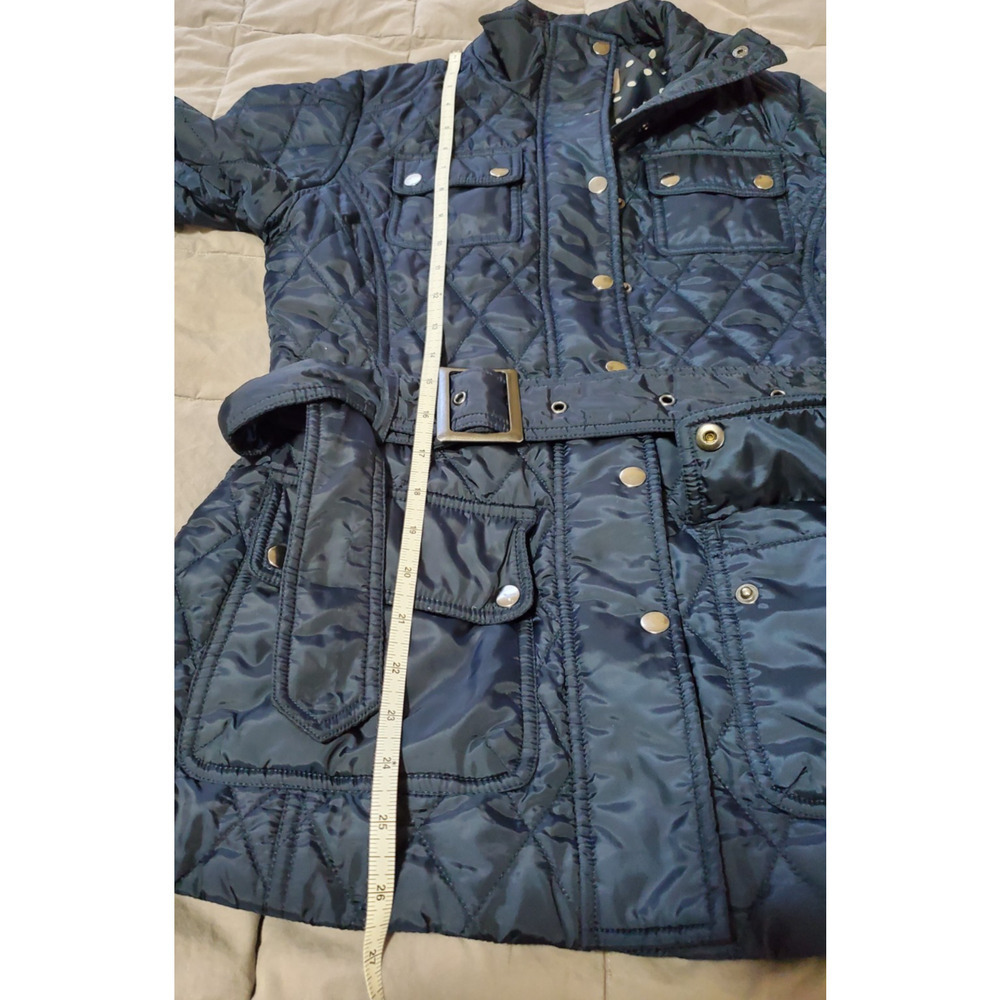 Banana Republic Quilted Belted Jacket XS True Navy Polka Dot Lining - Picture 7 of 12